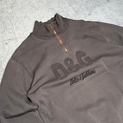 Dolce Gabbana 00s Quarter Zip Sweater Logo Embroidery (L)