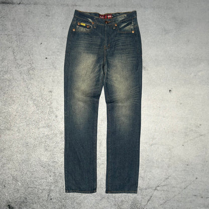 Oniarai Japanese Y2K Womens Jeans Flame Devil Embroidered (28)