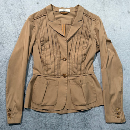 Prada SS09 Archive Pleated Fitted Blazer Jacket Light Brown (42 fits S)