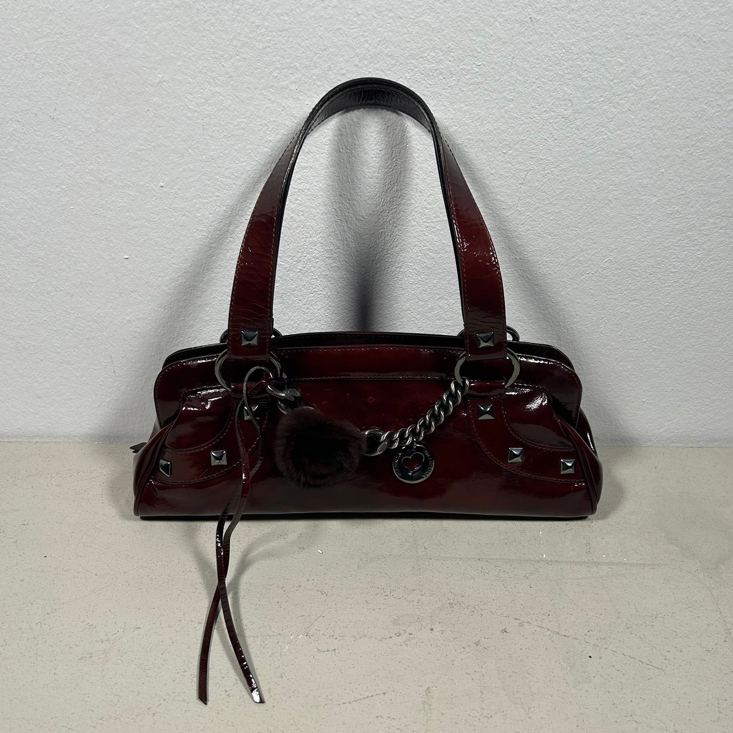 Roberta Gandolfi Y2K Glossy Hand Bag bordeaux red Silver Chain & Studs