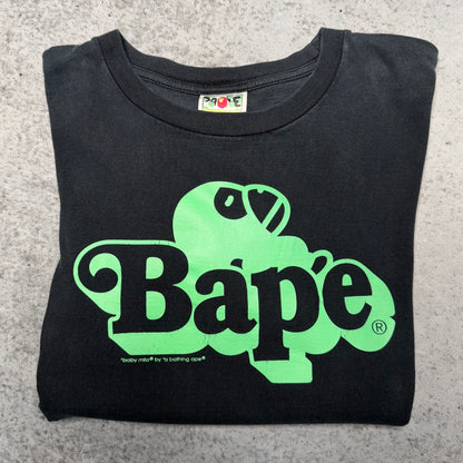 A Bathing Ape BAPE Vintage Baby Milo Spellout Logo Tee Shirt black green (M)