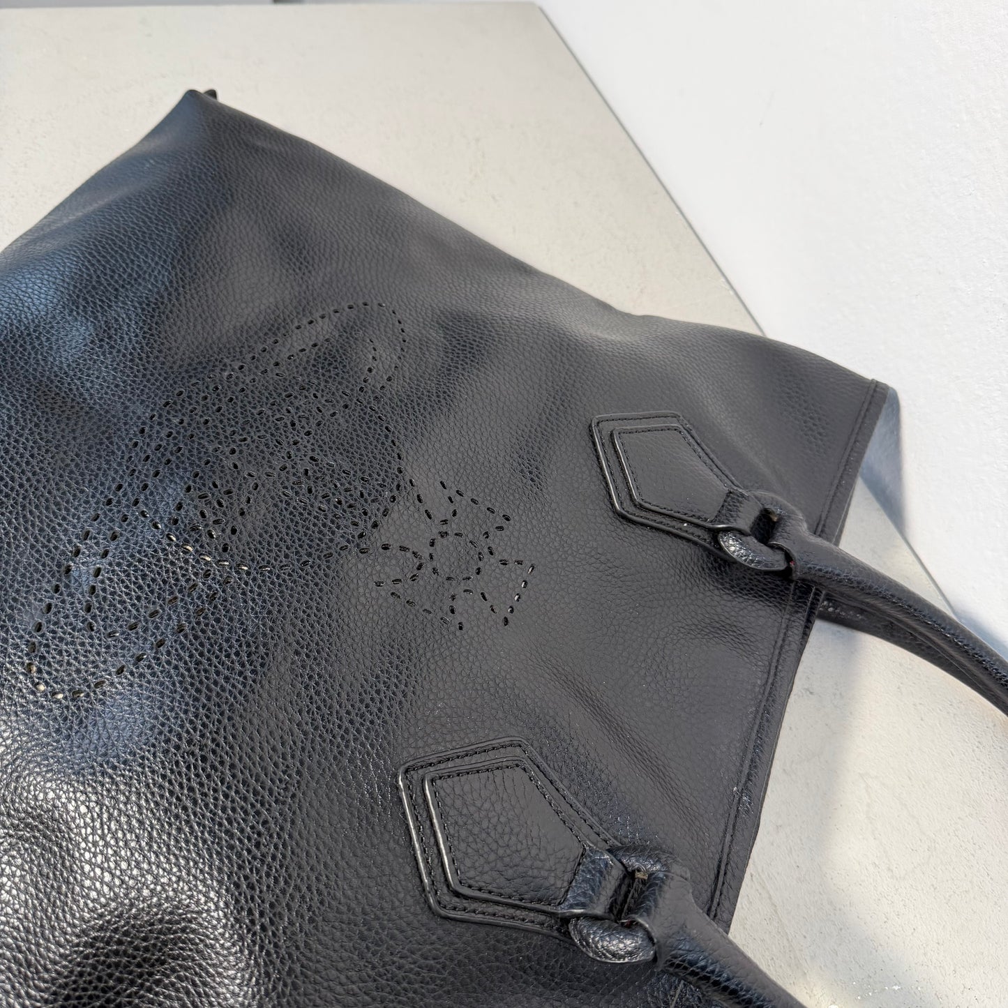 Vivienne Westwood Big Orb Logo Perforated Leather Handbag Tote Bag black