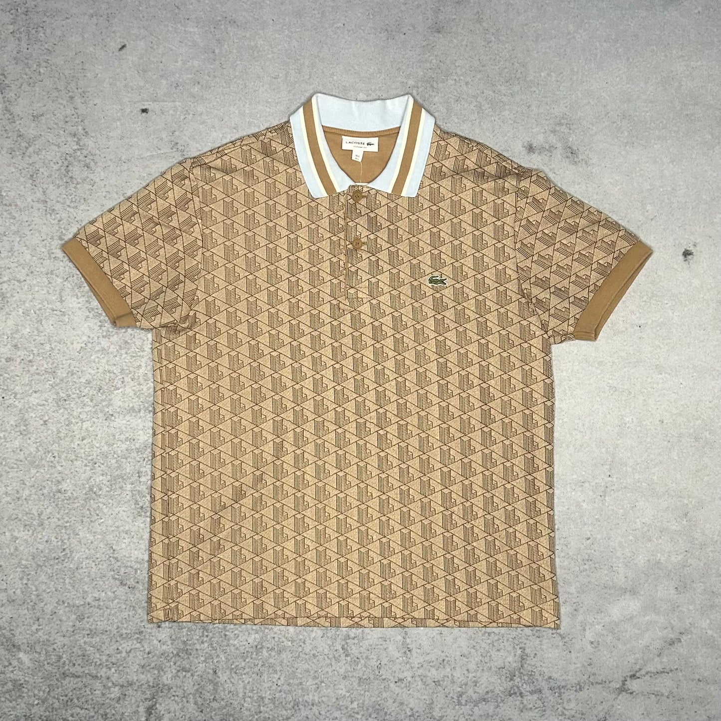 Lacoste Monogram Polo Shirt gold baby blue (L)
