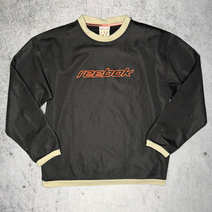 Reebok Early 2000s Mesh Crewneck Sweater black Spellout (fits M)