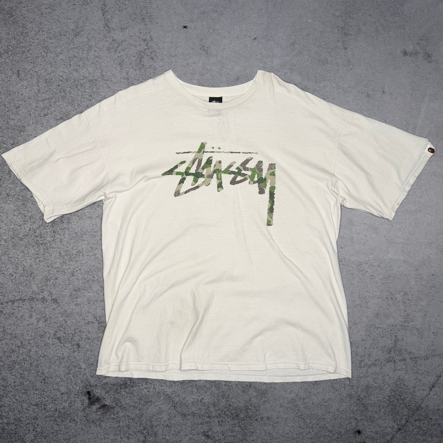 Stussy x BAPE OG 30th Anniversary Camo Logo Print Tee Shirt White (XL)