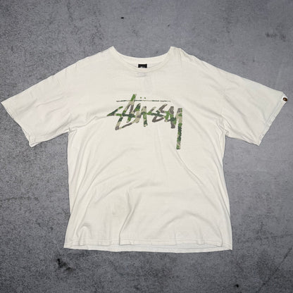 Stussy x BAPE OG 30th Anniversary Camo Logo Print Tee Shirt White (XL)