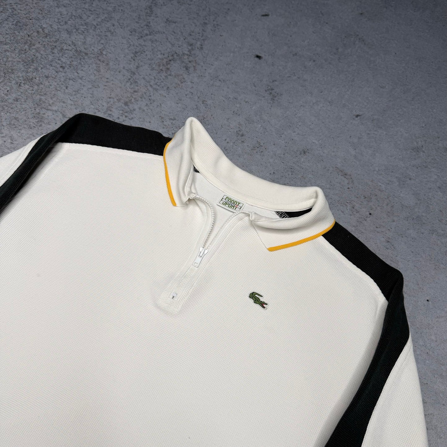 Lacoste Sport 00s Longsleeve Polo Quarter Zip Sweater white black (fits M)