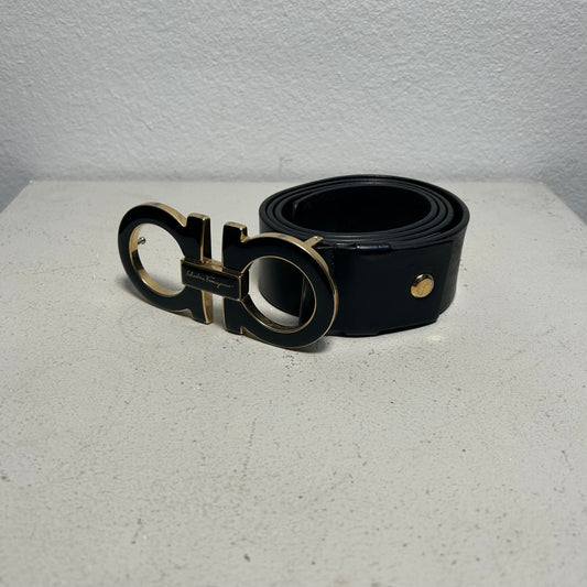 Salvatore Ferragamo Gancini Big Buckle Belt black gold (90)