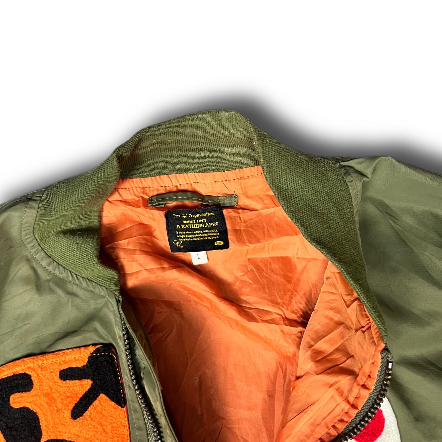 BAPE Half Shark Half Tiger Split MA1 Bomber Jacket Olive