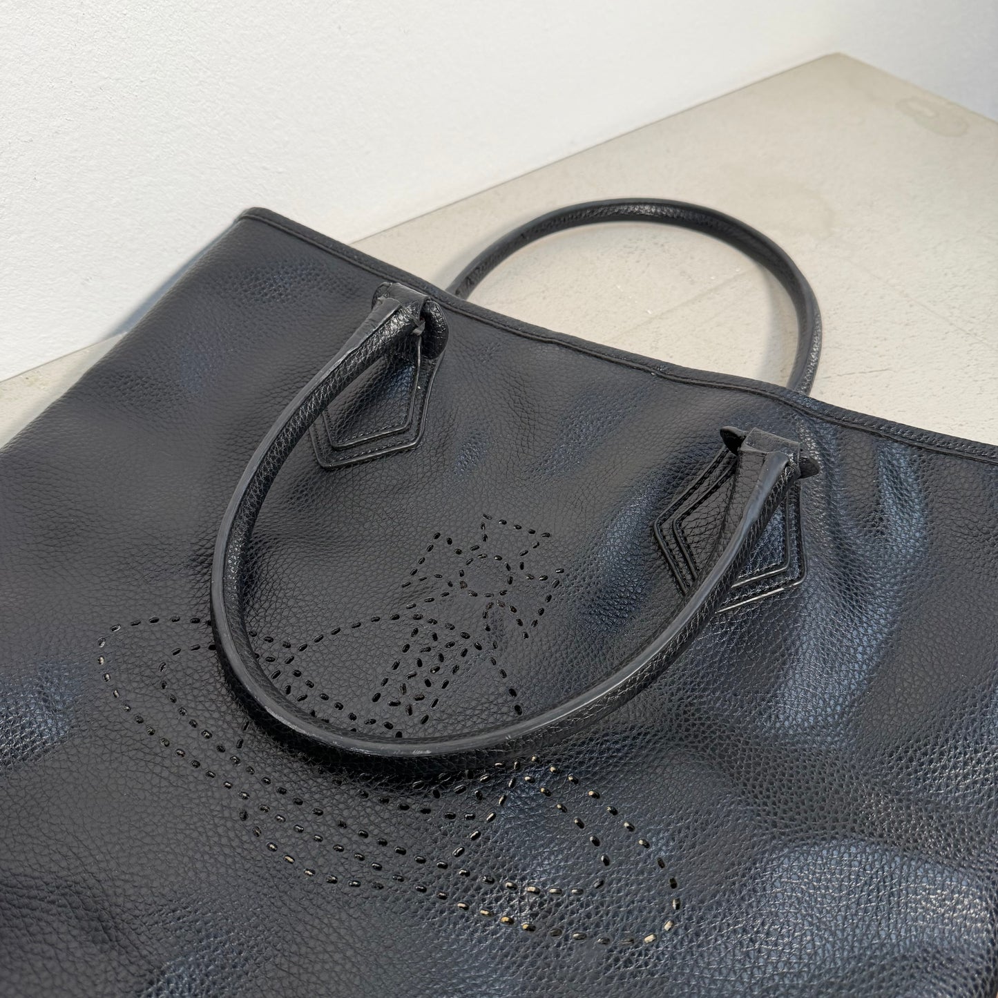 Vivienne Westwood Big Orb Logo Perforated Leather Handbag Tote Bag black