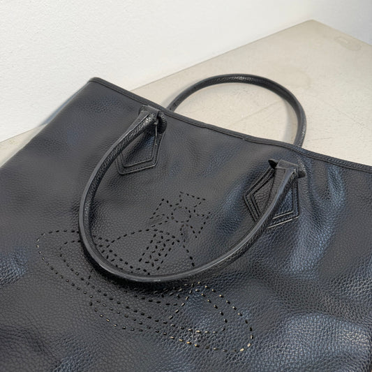 Vivienne Westwood Big Orb Logo Perforated Leather Handbag Tote Bag black