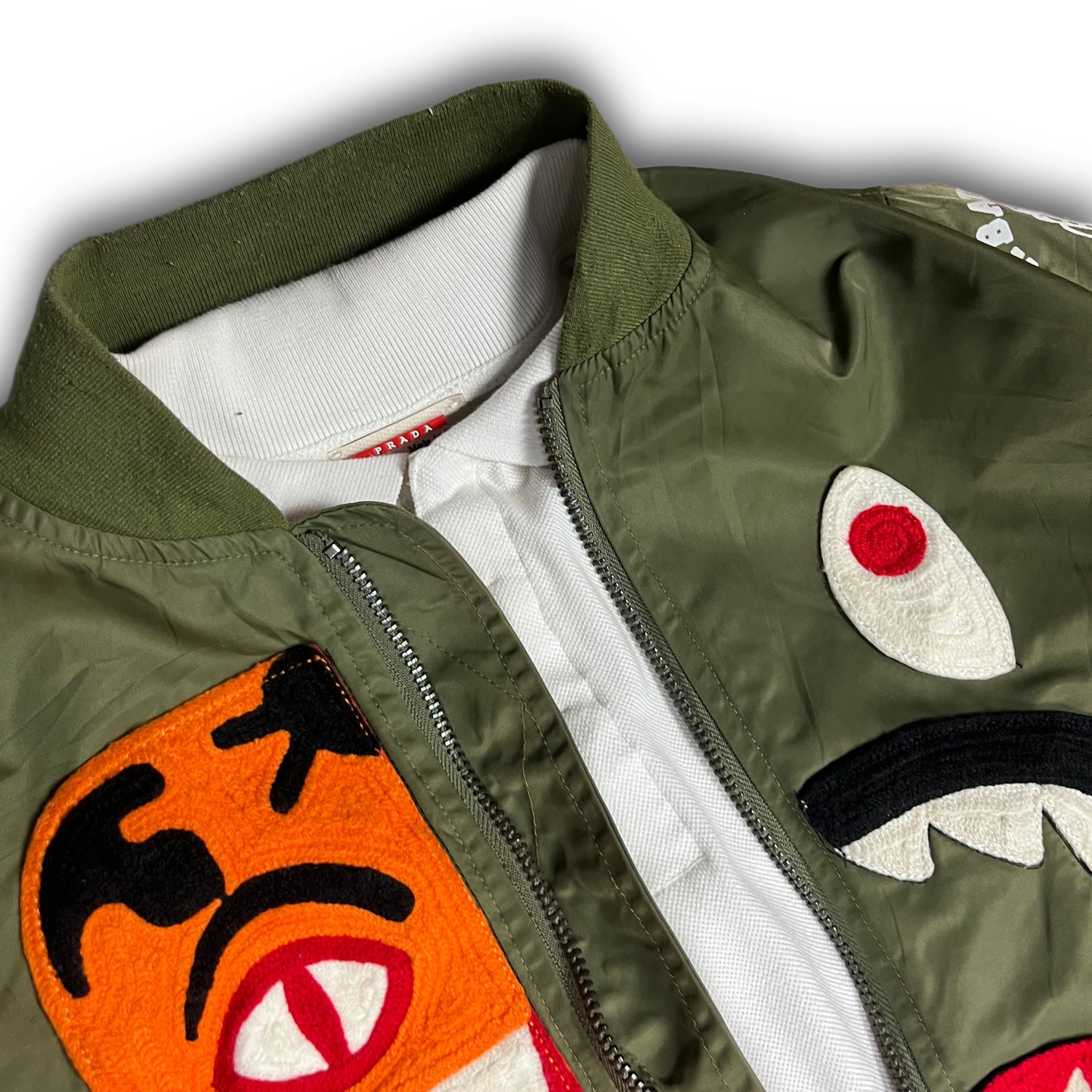 BAPE Half Shark Half Tiger Split MA1 Bomber Jacket Olive