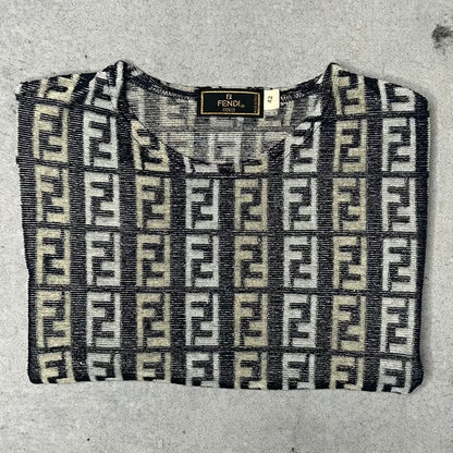 Fendi Vintage 90s Womens Zucca Monogram Baby Tee (S)