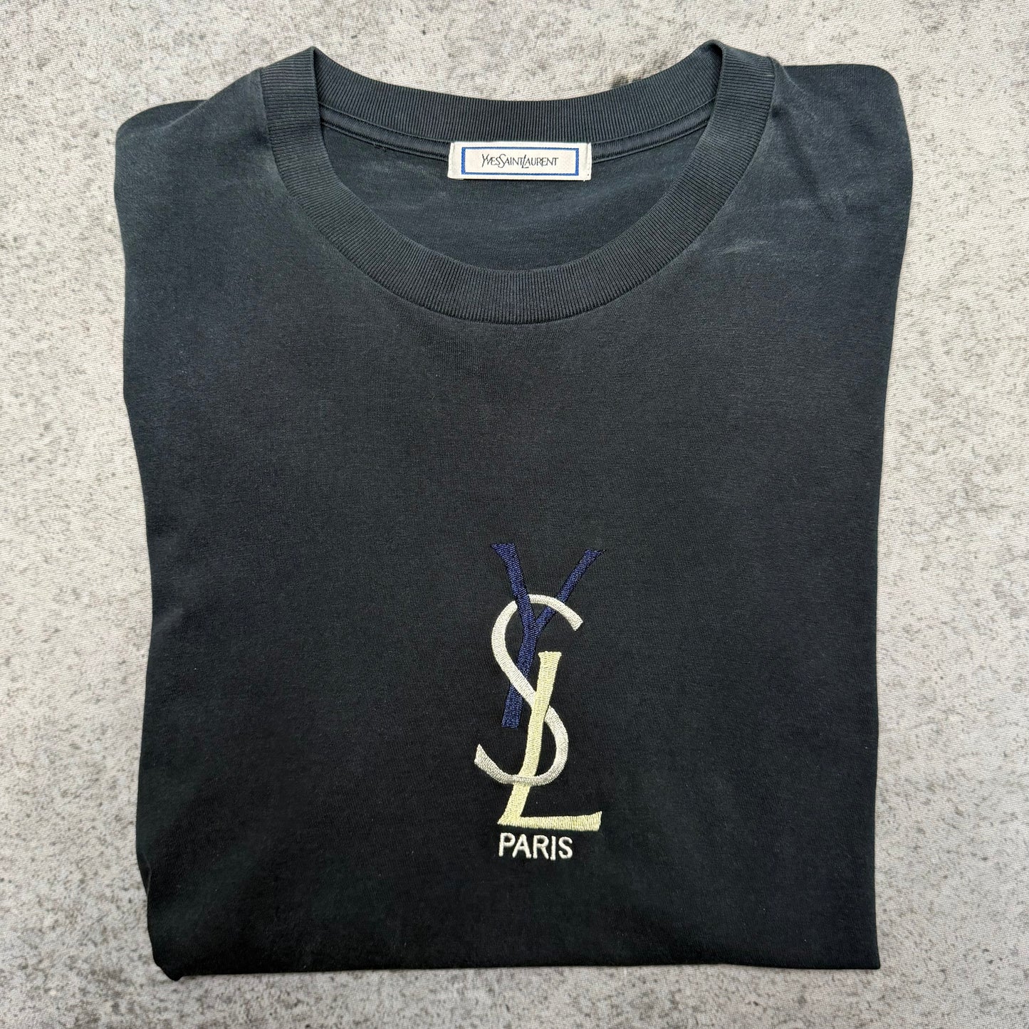 Yves Saint Laurent Vintage Crewneck Big Logo T-Shirt navy "YSL Paris" (M)