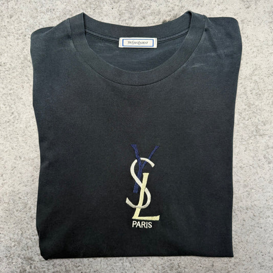 Yves Saint Laurent Vintage Crewneck Big Logo T-Shirt navy "YSL Paris" (M)