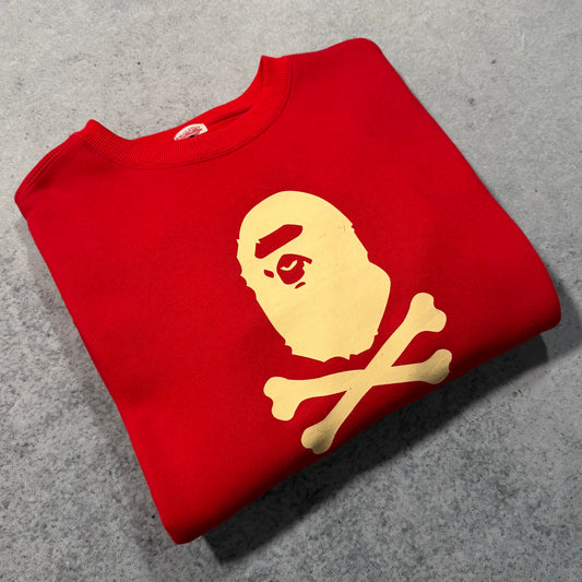 BAPE 00s OG Crossbones Crewneck Sweater Red Archive (M)