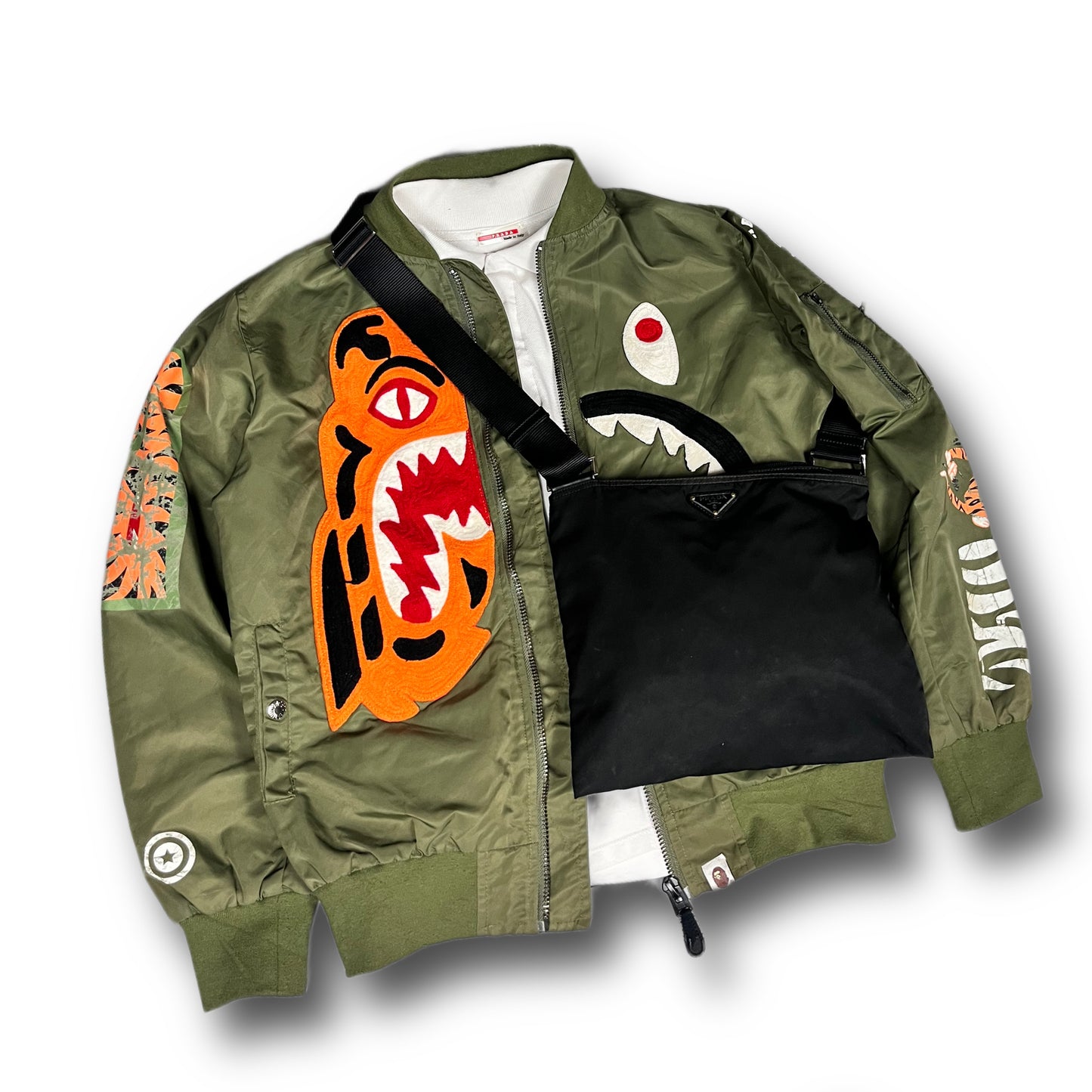 BAPE Half Shark Half Tiger Split MA1 Bomber Jacket Olive