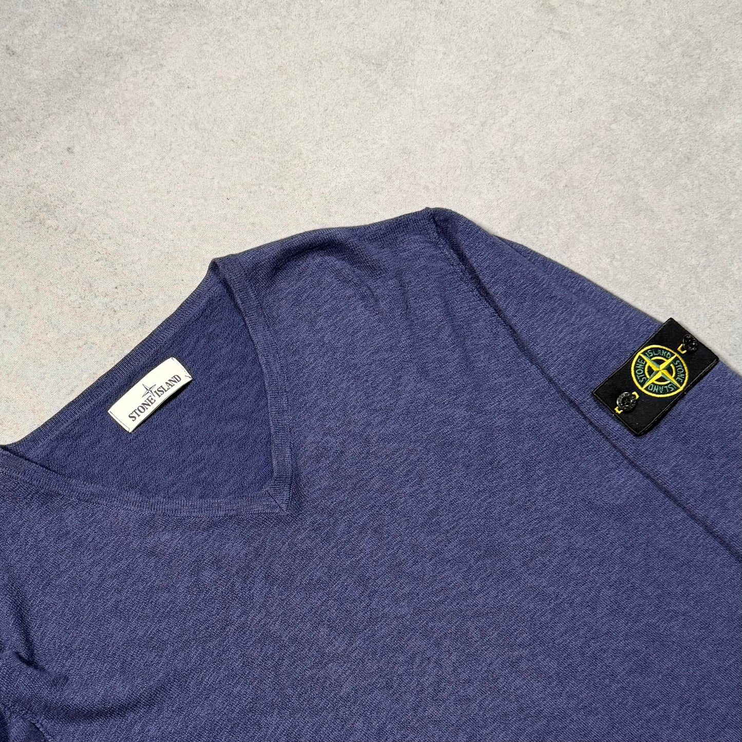 Stone Island V-Neck Wool Sweater navy blue (3XL)