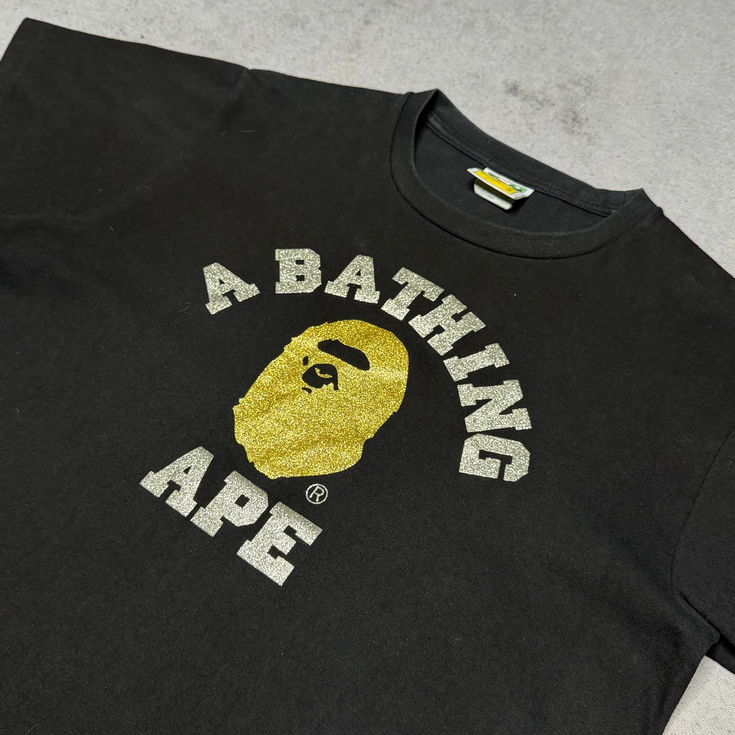 BAPE College Glitter Logo Tee Shirt gold/silver (M)