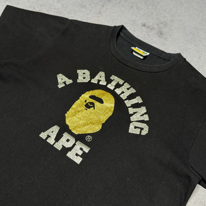 BAPE College Glitter Logo Tee Shirt gold/silver (M)