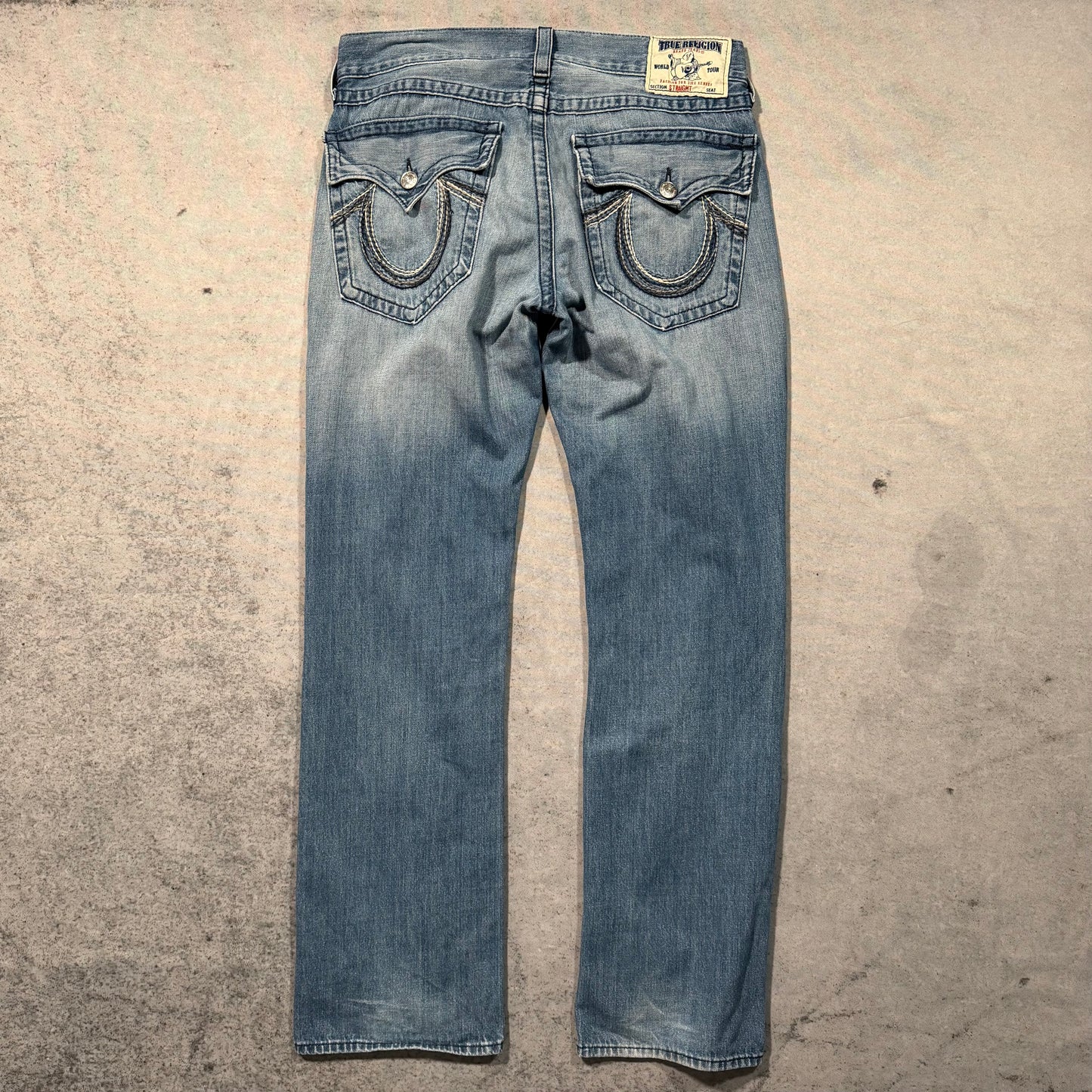 True Religion Y2K Straight Jeans Rainbow Stitch distressed (34)