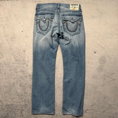 True Religion Y2K Straight Jeans Rainbow Stitch distressed (34)