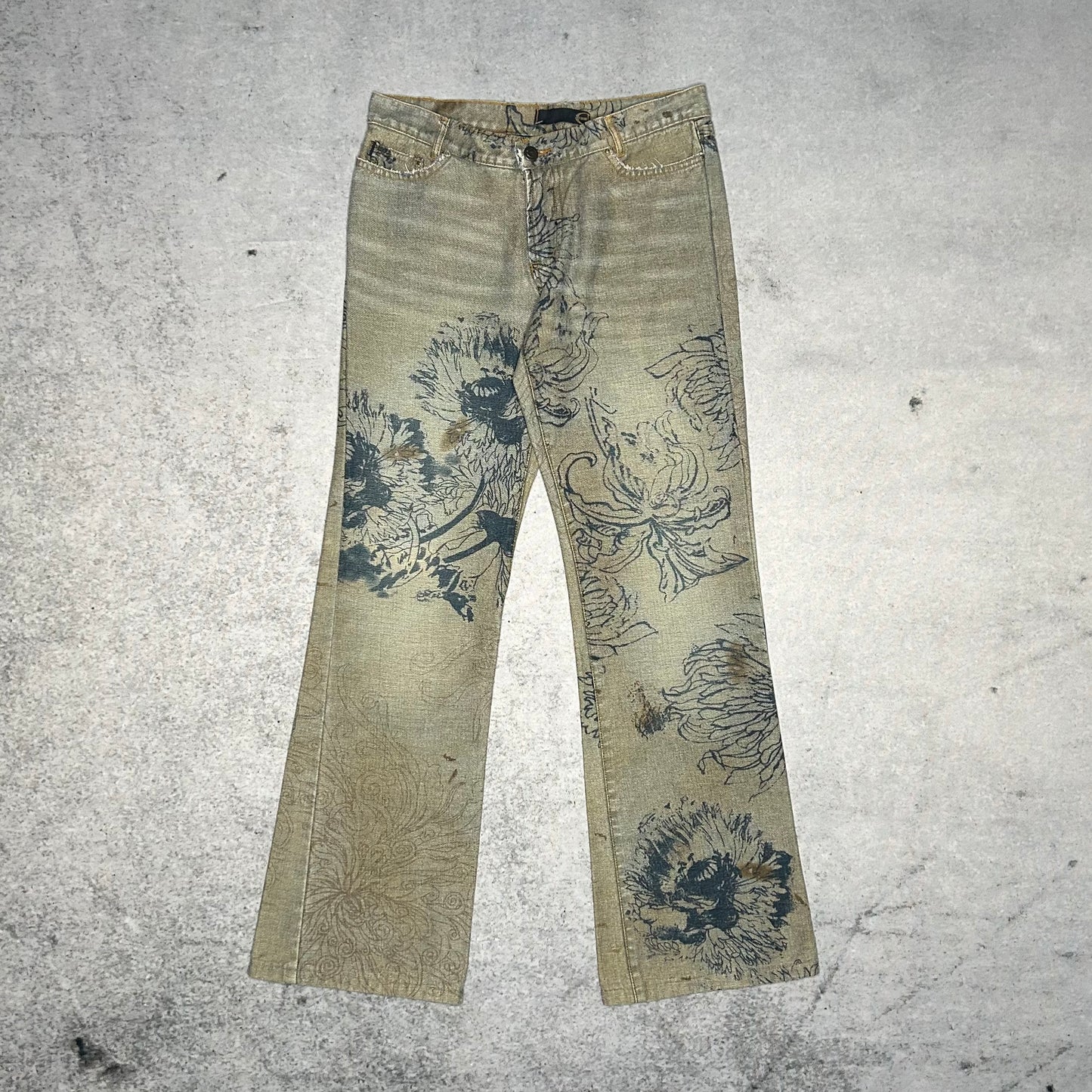 Just Cavalli Archive 2005 Low Waist Bootcut Jeans All Over Floral Print (32 fits M)