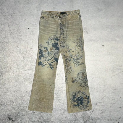Just Cavalli Archive 2005 Low Waist Bootcut Jeans All Over Floral Print (32 fits M)