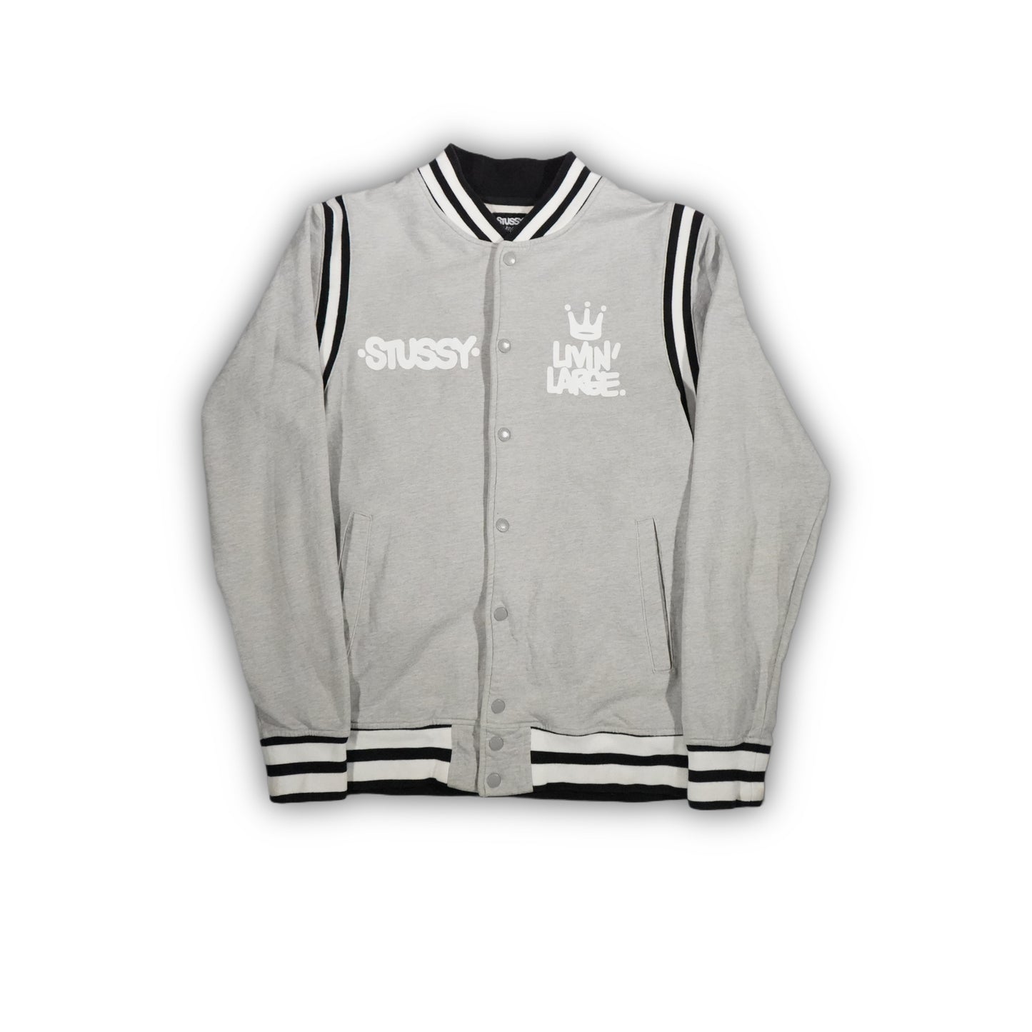 Stüssy College Varsity Sweat Jacket "Eric Haze Livin Large" - Grey (L)