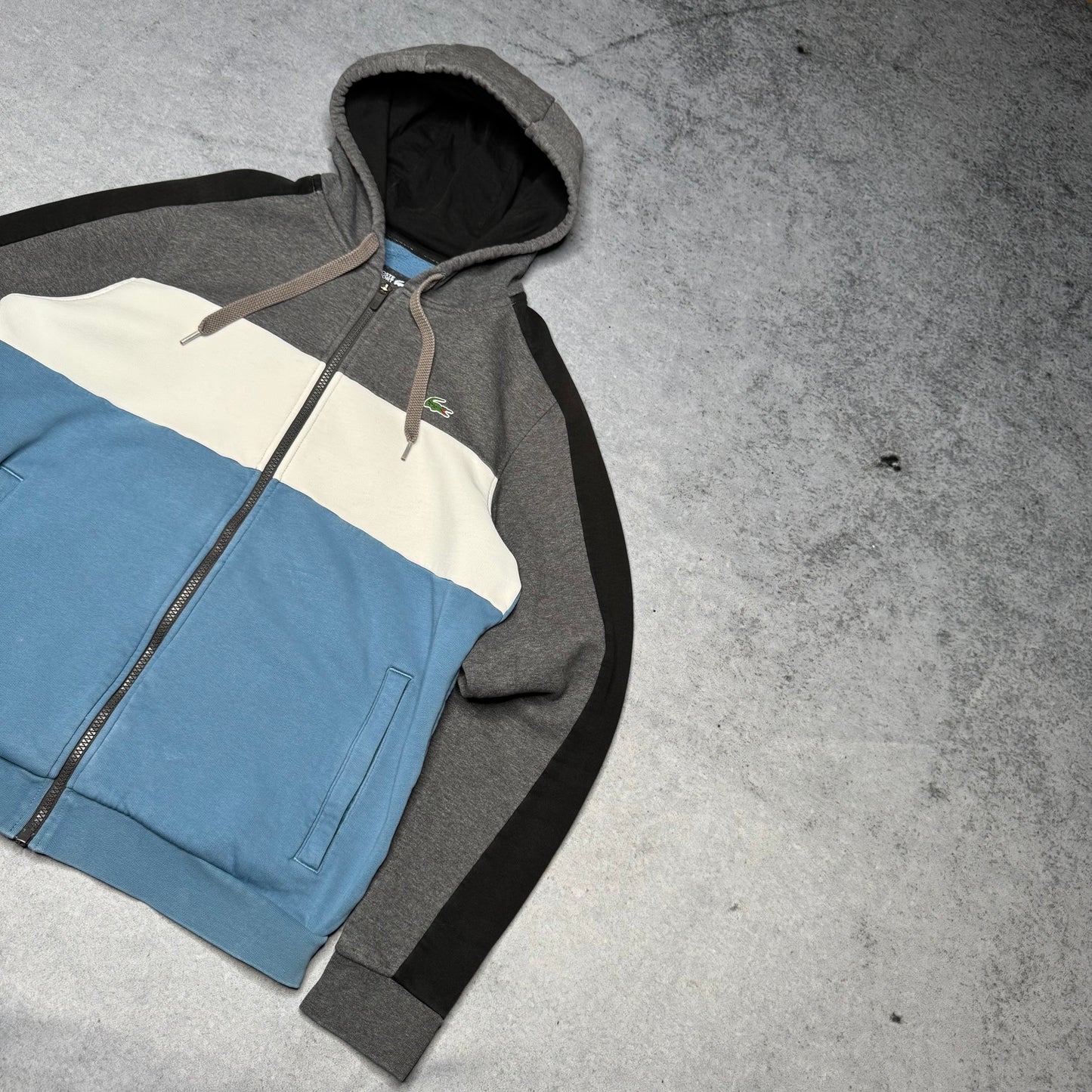 Lacoste 00s Zip Hoodie Color Block grey white blue (M)