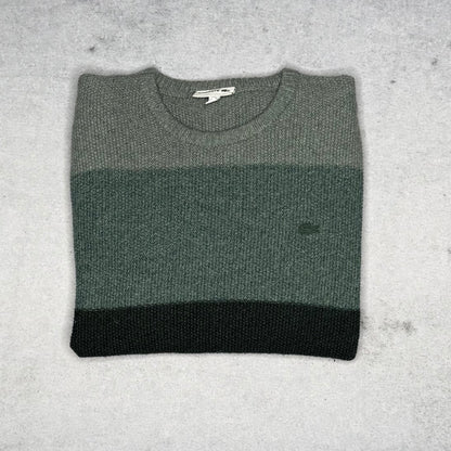 Lacoste Ribbed Knit Crewneck Sweater Color Block green (M)