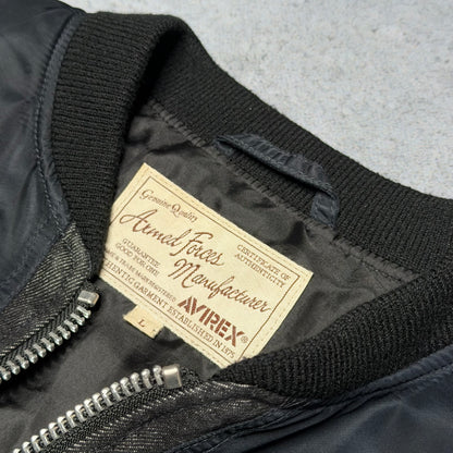 Avirex Vintage Nylon Denim Leather Tactical Bomber Jacket navy grey (L)