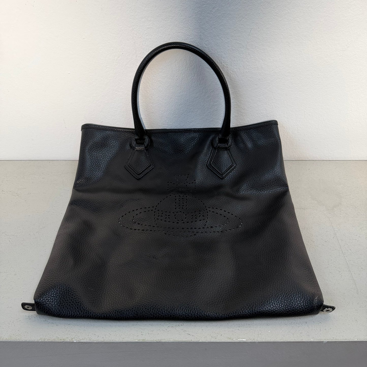 Vivienne Westwood Big Orb Logo Perforated Leather Handbag Tote Bag black