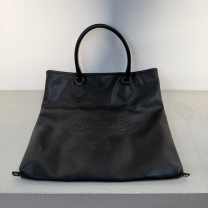 Vivienne Westwood Big Orb Logo Perforated Leather Handbag Tote Bag black