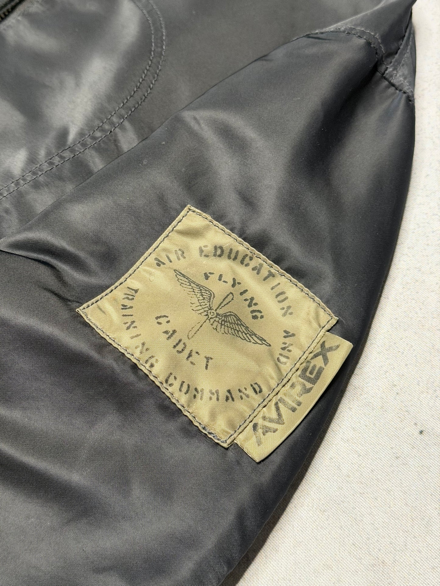 Avirex Vintage Nylon Denim Leather Tactical Bomber Jacket navy grey (L)