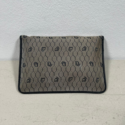 Christian Dior 90s Canvas Honeycomb Handbag w/ Leather & gold chain