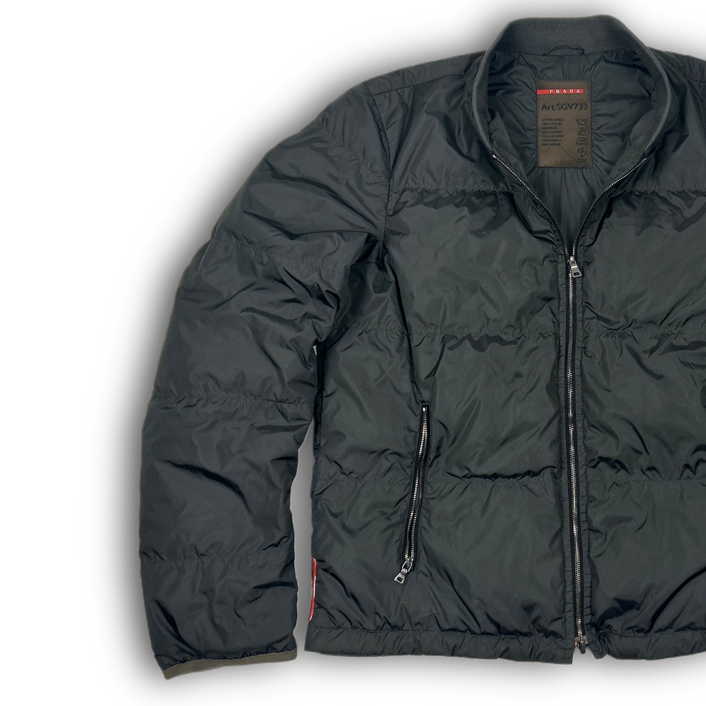 Prada Linea Rossa Sport Puffer Bomber Jacket olive