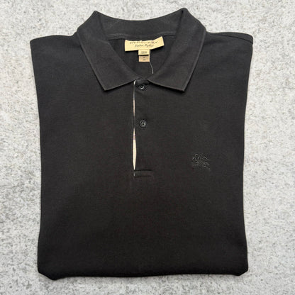 Burberry Polo Shirt black w/ Nova Check lining collar (fits L)