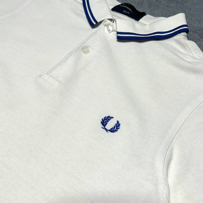Fred Perry Twin Tipped Pique Polo Shirt White Blue (S)
