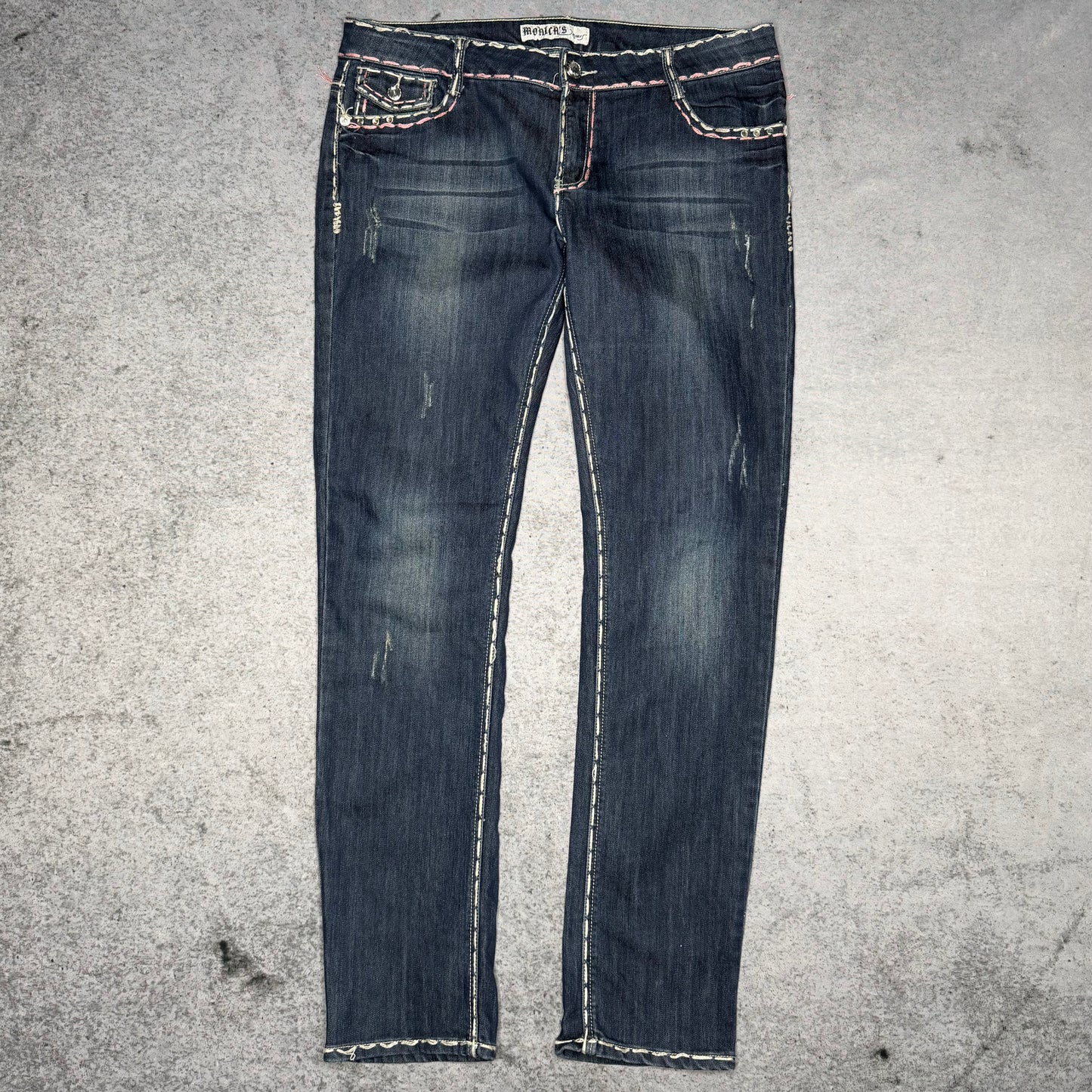 Monicas Jeans Y2K Low Waist Jeans Contrast Stitch (Womens XL)