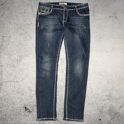 Monicas Jeans Y2K Low Waist Jeans Contrast Stitch (Womens XL)