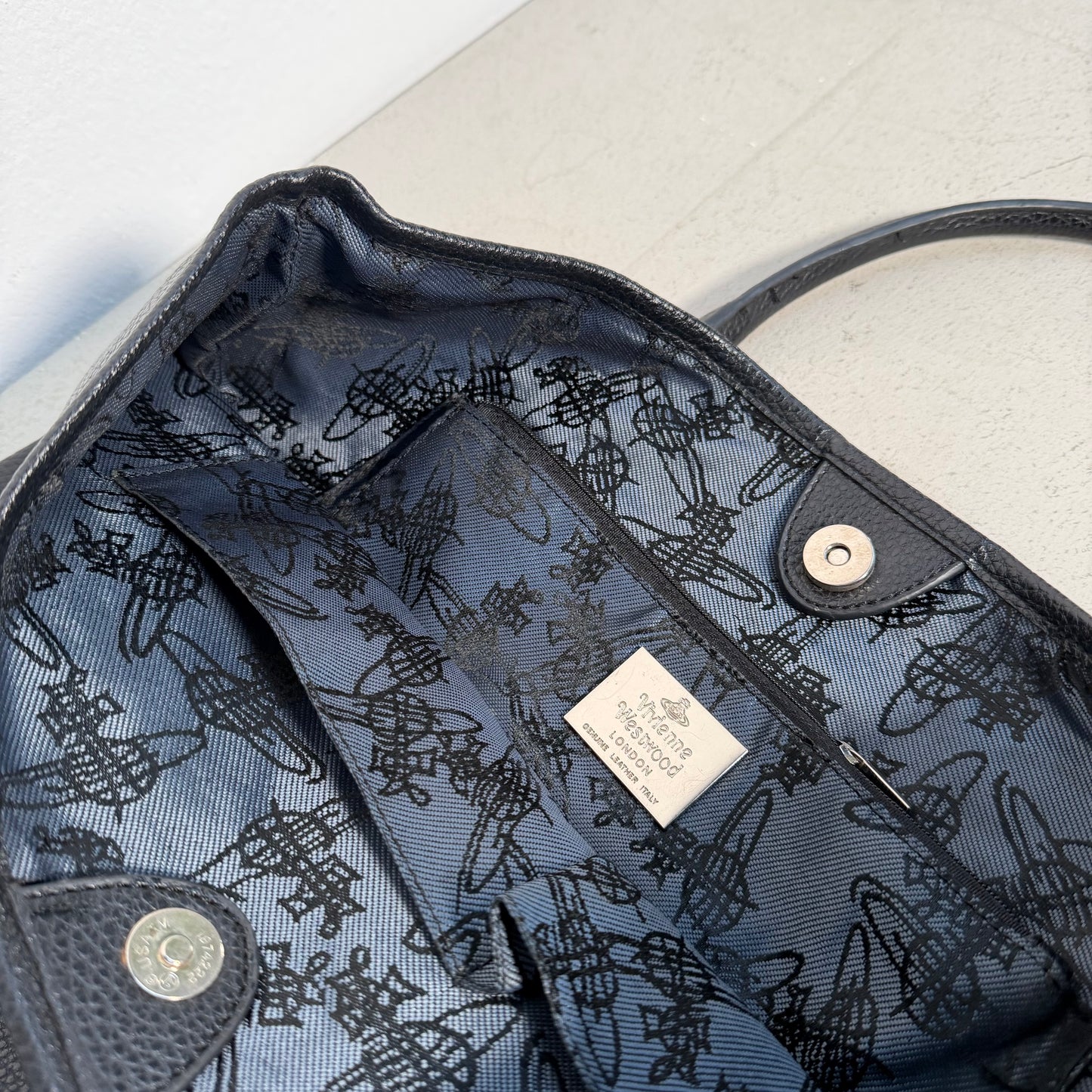 Vivienne Westwood Big Orb Logo Perforated Leather Handbag Tote Bag black