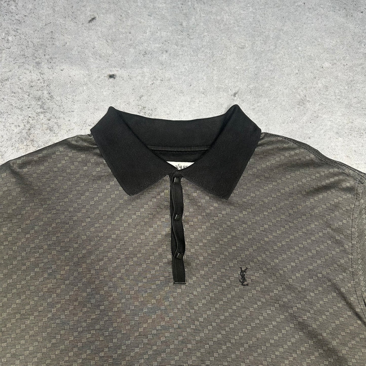Yves Saint Laurent YSL 00s Sport Poloshirt monogram pattern grey black (XL)