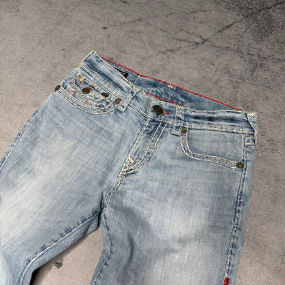 True Religion Vintage Ricky Super T Jeans w/ Flap light blue pink horseshoe (31)