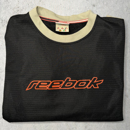 Reebok Early 2000s Mesh Crewneck Sweater black Spellout (fits M)