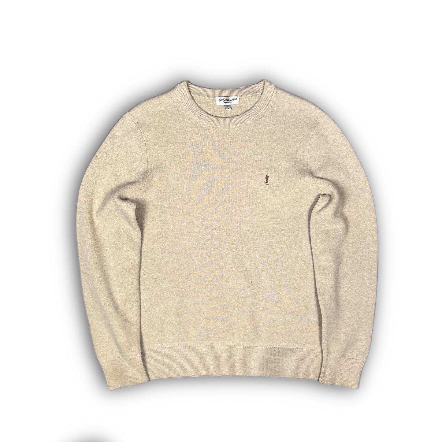 90s Yves Saint Laurent YSL Knit Crewneck Sweater beige