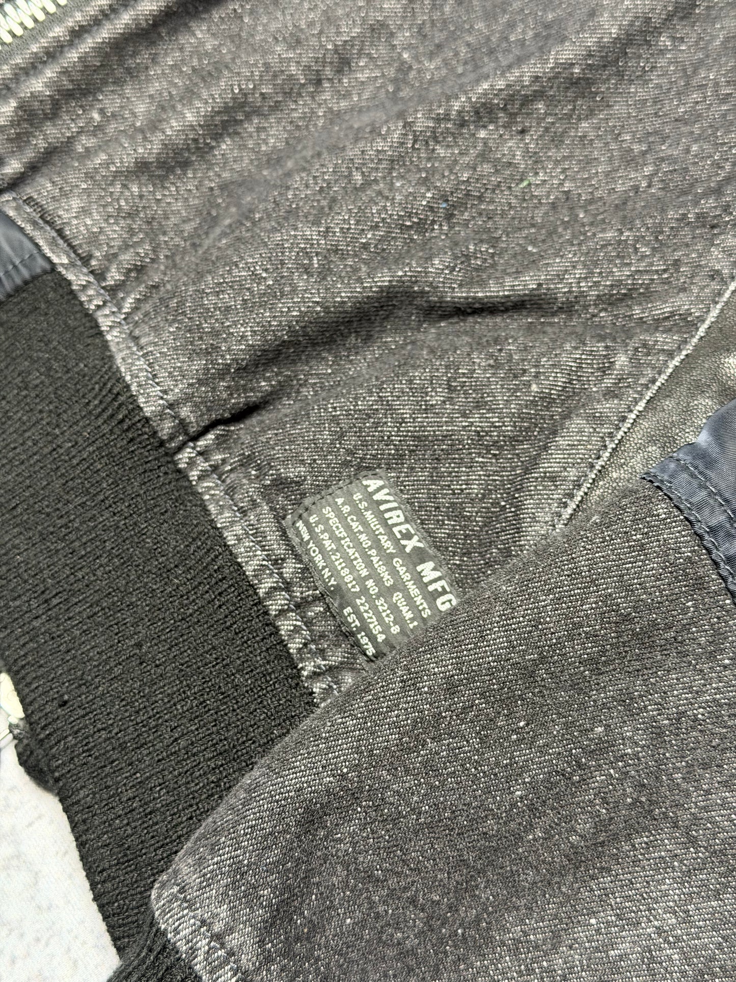 Avirex Vintage Nylon Denim Leather Tactical Bomber Jacket navy grey (L)