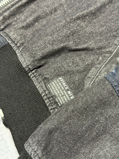 Avirex Vintage Nylon Denim Leather Tactical Bomber Jacket navy grey (L)