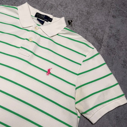 Polo Ralph Lauren 90s Polo Shirt white green striped (M)