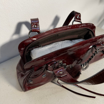 Roberta Gandolfi Y2K Glossy Hand Bag bordeaux red Silver Chain & Studs